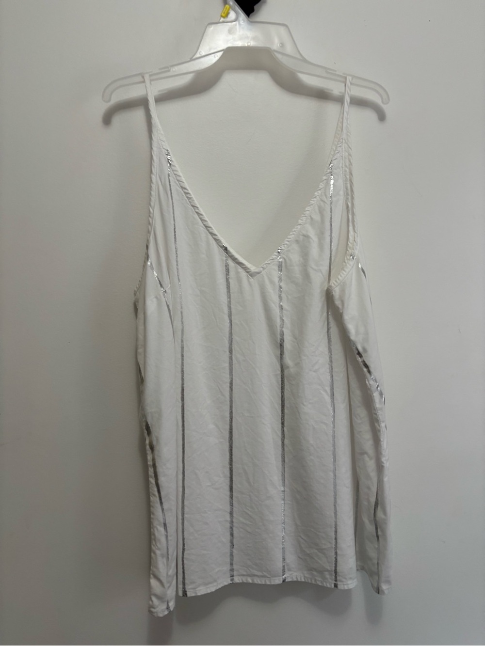 Bella Dahl White V-Neck Sequin-Trim Spaghetti Strap Camisole